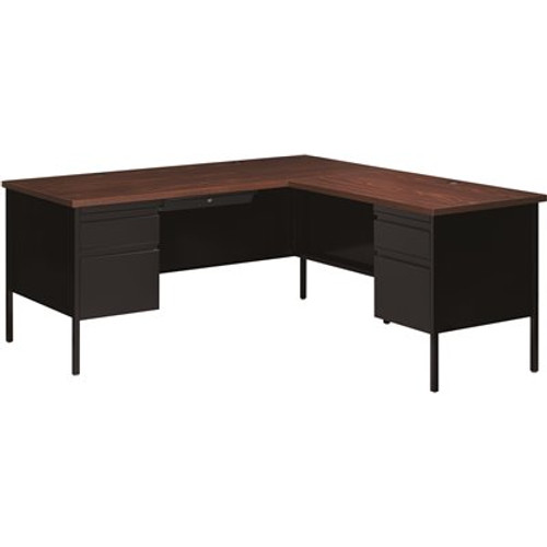 Hirsh 72 in. W x 66 in. D L Shape Black/Walnut 5-Drawer Executive Desk with Right Hand Return Hirsh 72 in. W x 66 in. D L Shape Black/Walnut 5-Drawer Executive Desk with Right Hand Return
