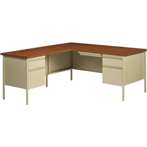 Hirsh 72 in. W x 66 in. D L Shape Putty/Oak 5-Drawer Executive Desk with Left Hand Return Hirsh 72 in. W x 66 in. D L Shape Putty/Oak 5-Drawer Executive Desk with Left Hand Return