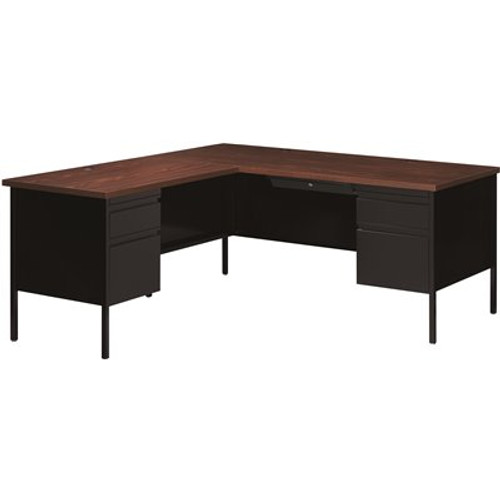 Hirsh 72 in. W x 66 in. D L Shape Black/Walnut 5-Drawer Executive Desk with Left Hand Return Hirsh 72 in. W x 66 in. D L Shape Black/Walnut 5-Drawer Executive Desk with Left Hand Return