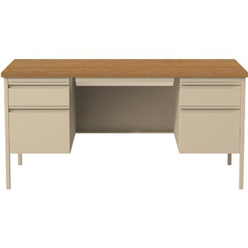 Hirsh 60 in. W x 30 in. D Rectangular Shape Putty/Oak 5-Drawer Executive Desk with Double Pedestal Hirsh 60 in. W x 30 in. D Rectangular Shape Putty/Oak 5-Drawer Executive Desk with Double Pedestal