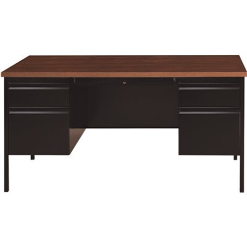 Hirsh 60 in. W x 30 in. D Rectangular Shape Black/Walnut 5-Drawer Executive Desk with Double Pedestal Hirsh 60 in. W x 30 in. D Rectangular Shape Black/Walnut 5-Drawer Executive Desk with Double Pedestal