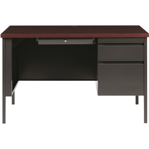 Hirsh 48 in. W x 30 in. D Rectangular Shape Charcoal/Mahogany 3-Drawer Executive Desk with Right-Hand Single Pedestal File Hirsh 48 in. W x 30 in. D Rectangular Shape Charcoal/Mahogany 3-Drawer Executive Desk with Right-Hand Single Pedestal File