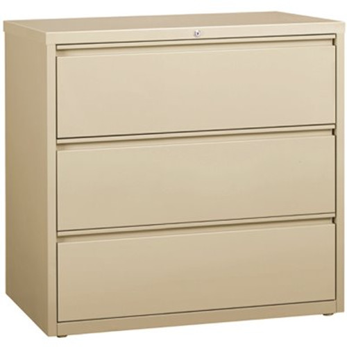 Hirsh 42 in. W 3-Drawer Putty Metal Lateral File Cabinet for Home and Office, Holds Letter, Legal and A4 Hanging Folders Hirsh 42 in. W 3-Drawer Putty Metal Lateral File Cabinet for Home and Office, Holds Letter, Legal and A4 Hanging Folders