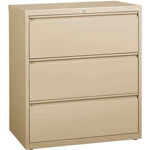 Hirsh 36 in. W 3-Drawer Putty Metal Lateral File Cabinet for Home and Office, Holds Letter, Legal and A4 Hanging Folders Hirsh 36 in. W 3-Drawer Putty Metal Lateral File Cabinet for Home and Office, Holds Letter, Legal and A4 Hanging Folders
