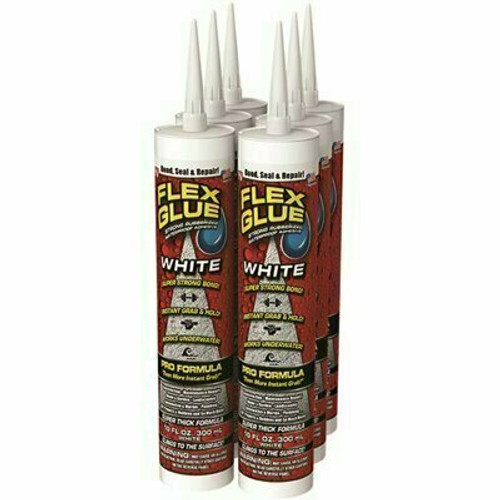 FLEX SEAL FAMILY OF PRODUCTS Flex Glue White 10 oz. Pro-Formula Strong Rubberized Waterproof Adhesive (6-Pack) FLEX SEAL FAMILY OF PRODUCTS Flex Glue White 10 oz. Pro-Formula Strong Rubberized Waterproof Adhesive (6-Pack)