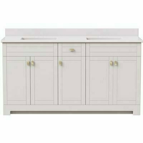 Canberra 61 in. W x 19 in. D Bath Vanity in Vanilla White with Cultured Marble Vanity Top in White with White Basins Canberra 61 in. W x 19 in. D Bath Vanity in Vanilla White with Cultured Marble Vanity Top in White with White Basins