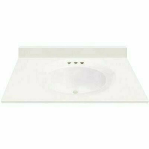 MagickWoods 37 in. W x 22 in. D Cultured Marble Oval Recessed Single Basin Vanity Top in White with White Basin