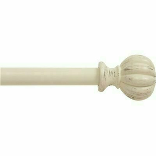 Kenney Rachel 48 in. - 86 in. Adjustable Single Curtain Rod 5/8 in. Diameter in Antique White Fluted Ball Finials