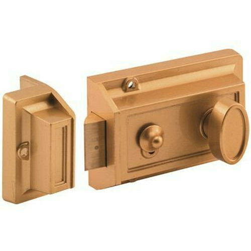 Prime-Line Night Latch and Locking Cylinder, Fits 1-3/8 in. to 1-3/4 in. Thick Doors Diecast Brass Painted