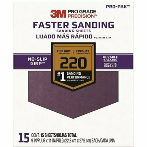 3M Pro Grade Precision 9 in. x 11 in. Fine 220-Grit Sheet Sandpaper (15-Sheets/Pack)