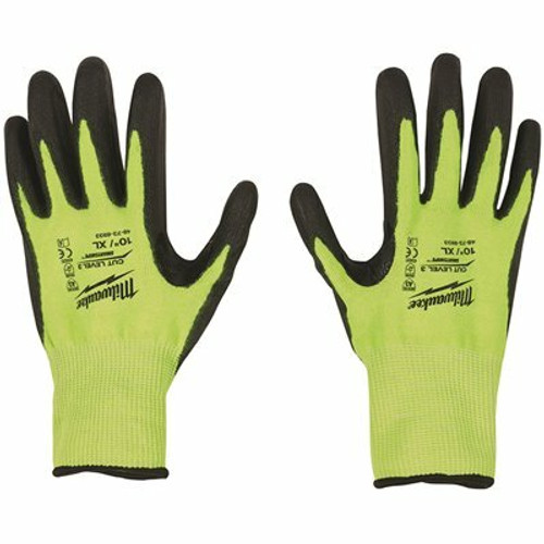Milwaukee Small High Visibility Level 3 Cut Resistant Polyurethane Dipped Work Gloves (12-Pack)