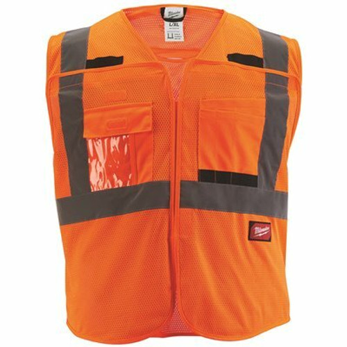 Milwaukee 4X-Large/5X-Large Orange Class 2 Breakaway Polyester Mesh High Visibility Safety Vest with 9-Pockets