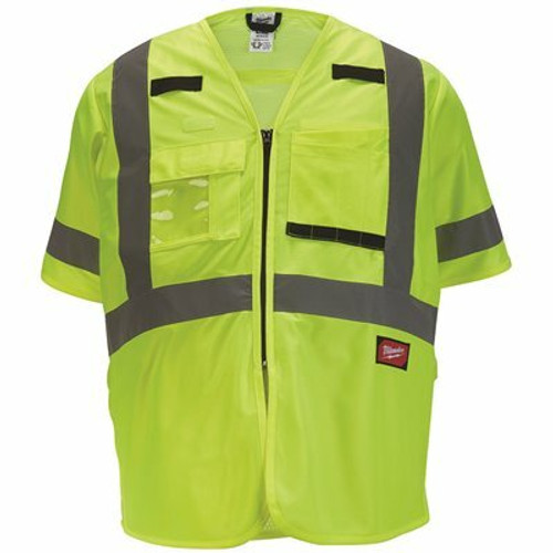 Milwaukee 2X-Large/3X-Large Yellow Class 3 High Visibility Safety Vest with 10-Pockets and Sleeves