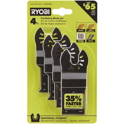 RYOBI 4-Piece Wood and Metal Oscillating Multi-Tool Blade Set RYOBI 4-Piece Wood and Metal Oscillating Multi-Tool Blade Set