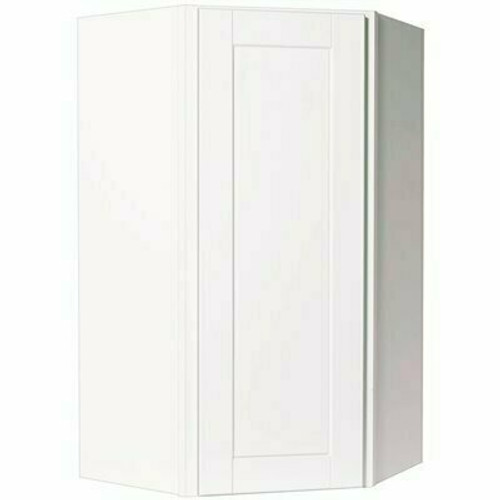 Hampton Bay Shaker 24 in. W x 12 in. D x 42 in. H Assembled Diagonal Corner Wall Kitchen Cabinet in Satin White