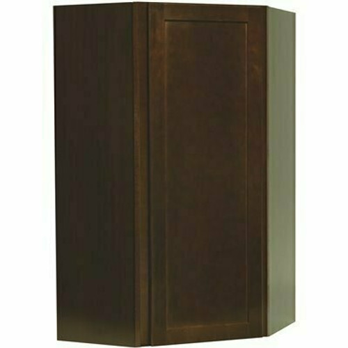 Hampton Bay Shaker 24 in. W x 12 in. D x 42 in. H Assembled Diagonal Corner Wall Kitchen Cabinet in Java