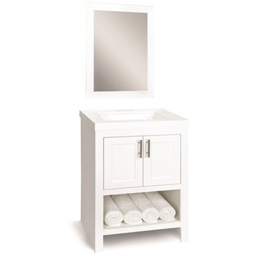 Glacier Bay Spa 24.5 in. W Bath Vanity in White with Cultured Marble Vanity Top in White with White Basin and Mirror