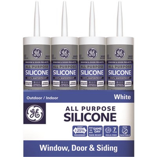 GE All Purpose Silicone 1 Caulk 10.1 oz Window and Door Sealant White (12-pack)