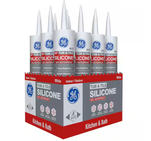 GE Tub and Tile Silicone 1 Caulk 10.1 oz Kitchen and Bath Sealant White (12-pack)