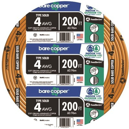 Southwire 200 ft. 4-Gauge Solid SD Bare Copper Grounding Wire Southwire 200 ft. 4-Gauge Solid SD Bare Copper Grounding Wire