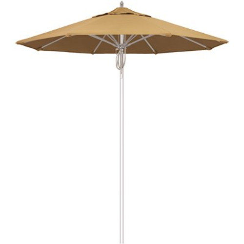 7.5 ft. Silver Aluminum Commercial Market Patio Umbrella Fiberglass Ribs and Pulley Lift in Wheat Sunbrella