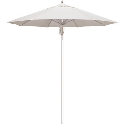 7.5 ft. Silver Aluminum Commercial Market Patio Umbrella Fiberglass Ribs and Pulley Lift in Natural Sunbrella
