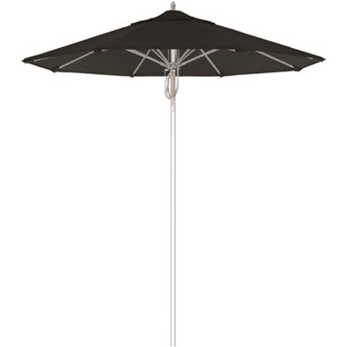 7.5 ft. Silver Aluminum Commercial Market Patio Umbrella Fiberglass Ribs and Pulley Lift in Black Sunbrella