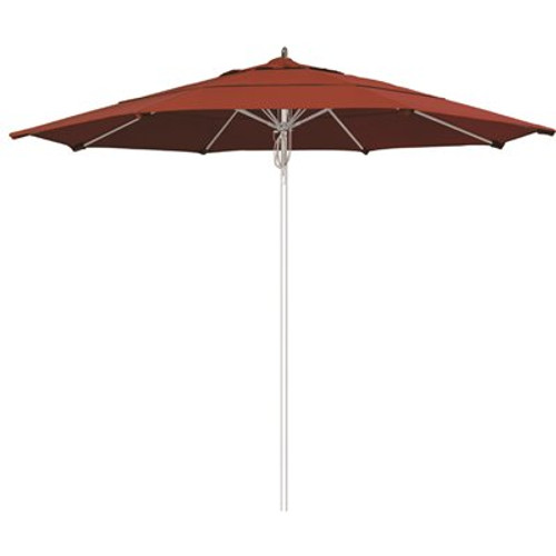 11 ft. Silver Aluminum Commercial Market Patio Umbrella Fiberglass Ribs and Pulley lift in Terracotta Sunbrella