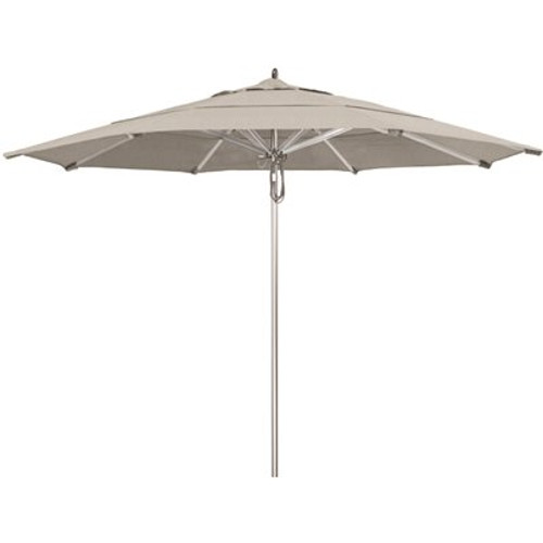 California Umbrella 11 ft. Silver Aluminum Commercial Market Patio Umbrella with Pulley Lift in Granite Sunbrella