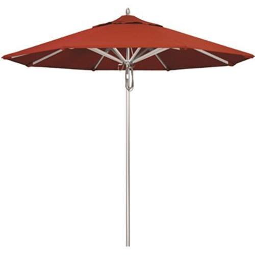 California Umbrella 9 ft. Silver Aluminum Commercial Market Patio Umbrella with Pulley Lift in Terracotta Sunbrella