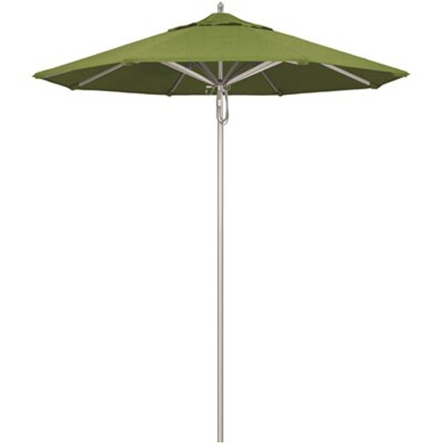 California Umbrella 7.5 ft. Silver Aluminum Commercial Market Patio Umbrella with Pulley Lift in Specturm Cilantro Sunbrella