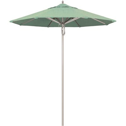 California Umbrella 7.5 ft. Silver Aluminum Commercial Market Patio Umbrella with Pulley Lift in Spectrum Mist Sunbrella