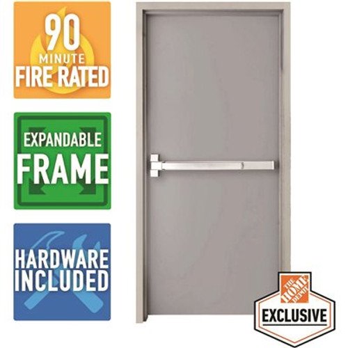 36 in. x 84 in. Fire-Rated Right-Hand Galvanneal Finish Steel Commercial Door Slab with Panic Bar and Adjustable Frame