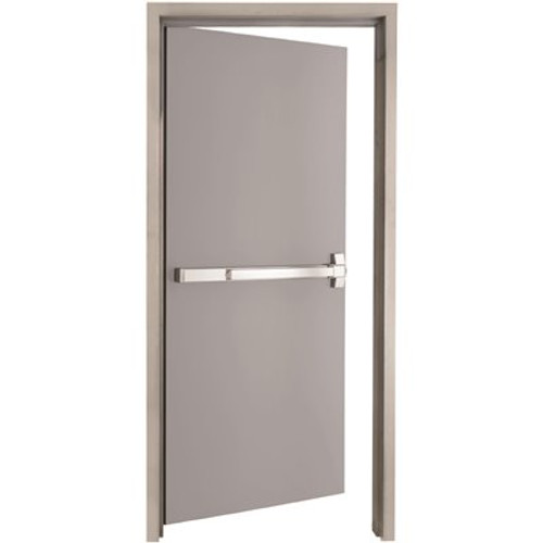 36 in. x 84 in. Fire-Rated Gray Left-Hand Flush Steel Commercial Door with Panic Bar, Knock Down Frame and Hardware