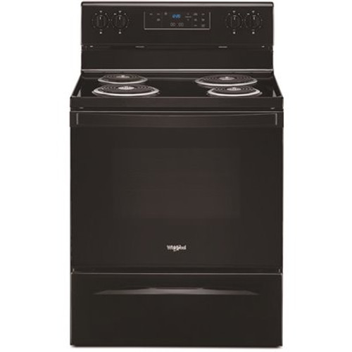 Whirlpool 30 in. 4.8 cu. ft. 4 Burner Element Electric Range with Self-Cleaning in Black with Storage Drawer