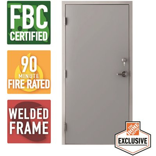 Storm Series 36 in. x 84 in. Galvanneal Finish Right-Hand Steel Commercial Door, 90 Minute Fire Rating, FBC Approved