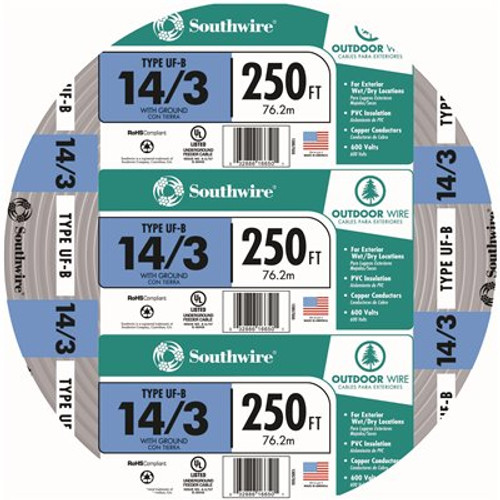 Southwire 250 ft. 14/3 Gray Solid CU UF-B W/G Wire Southwire 250 ft. 14/3 Gray Solid CU UF-B W/G Wire