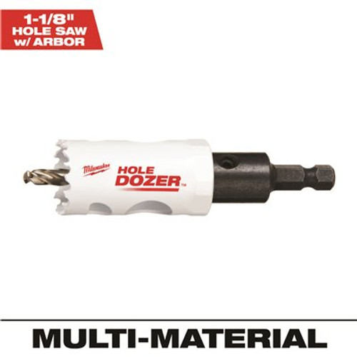Milwaukee 1-1/8 in. Hole Dozer Bi-Metal Hole Saw with 3/8 in. Arbor & Pilot Bit Milwaukee 1-1/8 in. Hole Dozer Bi-Metal Hole Saw with 3/8 in. Arbor & Pilot Bit