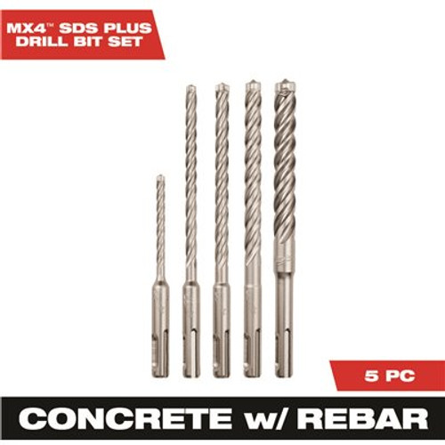 Milwaukee 4-Cutter SDS-PLUS Carbide Hammer Drill Bit Kit (5-Piece) Milwaukee 4-Cutter SDS-PLUS Carbide Hammer Drill Bit Kit (5-Piece)