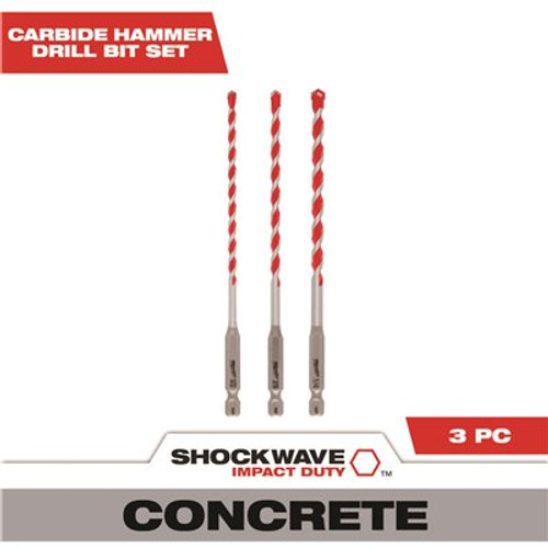 Milwaukee SHOCKWAVE Carbide Hammer Drill Bit Kit (3-Piece) for Concrete, Stone, Masonry Drilling Milwaukee SHOCKWAVE Carbide Hammer Drill Bit Kit (3-Piece) for Concrete, Stone, Masonry Drilling