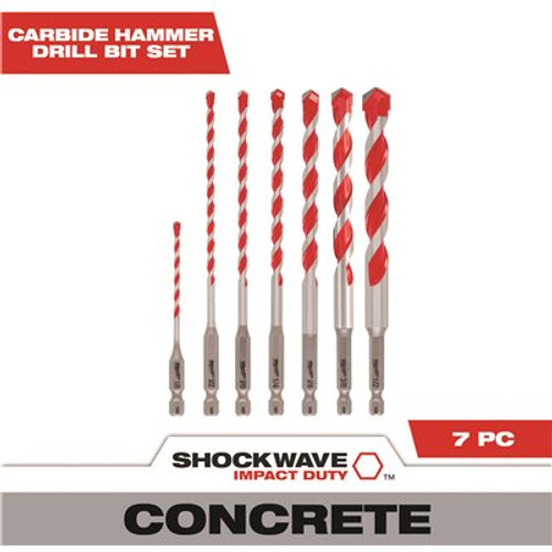 Milwaukee SHOCKWAVE Carbide Hammer Drill Bit Kit (7-Piece) for Concrete, Stone, Masonry Drilling Milwaukee SHOCKWAVE Carbide Hammer Drill Bit Kit (7-Piece) for Concrete, Stone, Masonry Drilling