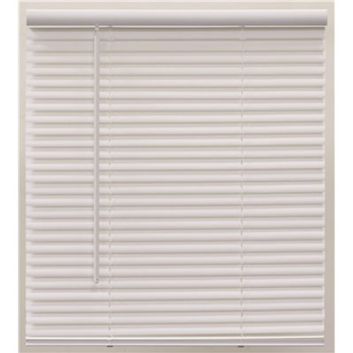 Champion Pre-Cut 57 in. W x 64 in. L White Cordless Light Filtering Vinyl Mini Blind with 1 in. Slats Champion Pre-Cut 57 in. W x 64 in. L White Cordless Light Filtering Vinyl Mini Blind with 1 in. Slats