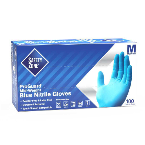 THE SAFETY ZONE Powder Free Nitrile Disposable Gloves, Blue, Medium THE SAFETY ZONE Powder Free Nitrile Disposable Gloves, Blue, Medium