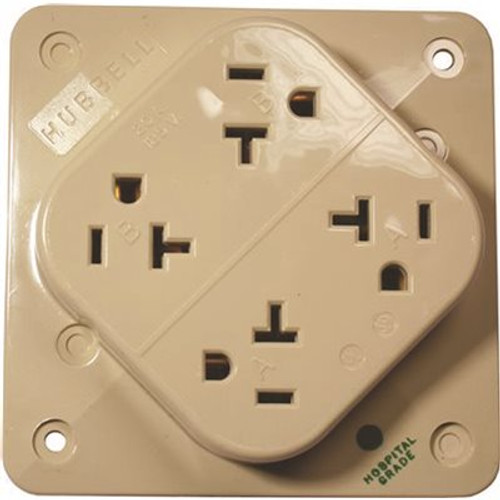 HUBBELL WIRING 20 Amp 125-Volt 5-20R 4-Plex Hospital Grade Receptacle, Ivory HUBBELL WIRING 20 Amp 125-Volt 5-20R 4-Plex Hospital Grade Receptacle, Ivory
