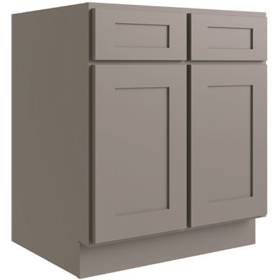 CNC CABINETRY Luxor 2-Door Base Cabinet, 5-Pc Drawer, 30"w, Shaker Misty Grey
