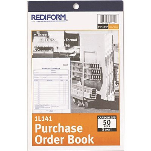 Rediform 5-1/2 in. x 7-7/8 in. Purchase Order Book Bottom Punch 3-Part Carbonless 50 Forms Rediform 5-1/2 in. x 7-7/8 in. Purchase Order Book Bottom Punch 3-Part Carbonless 50 Forms