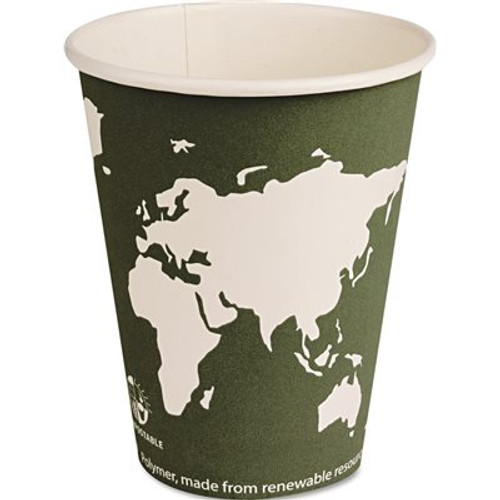 Eco Products WORLD ART COMPOSTABLE PLASTIC HOT DRINK CUPS, STEEL BLUE, 12 OZ., 1,000 PER CARTON