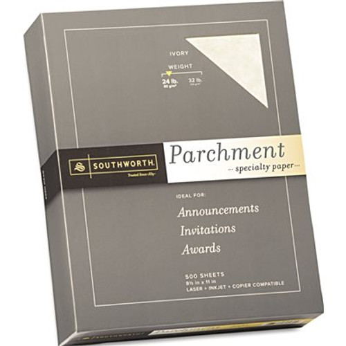 SOUTHWORTH CO. PARCHMENT SPECIALTY PAPER, 24 LBS., 8-1/2 X 11, IVORY, 500/BOX SOUTHWORTH CO. PARCHMENT SPECIALTY PAPER, 24 LBS., 8-1/2 X 11, IVORY, 500/BOX