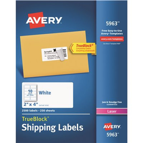 Avery 2 in. x 4 in. White Shipping Labels with Trueblock Technology (2500 per Box) Avery 2 in. x 4 in. White Shipping Labels with Trueblock Technology (2500 per Box)