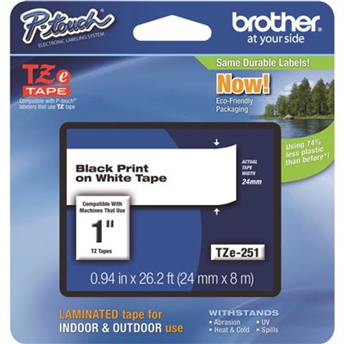 Brother 1 in. W Black On White Standard Adhesive Laminated Labeling Tape Brother 1 in. W Black On White Standard Adhesive Laminated Labeling Tape